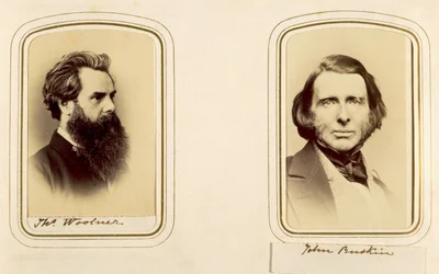 Retratos de Thomas Woolner e John Ruskin (foto sépia)